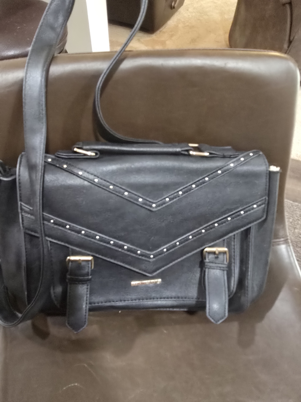 Rampage Black Stud-Trim Satchel Crossbody